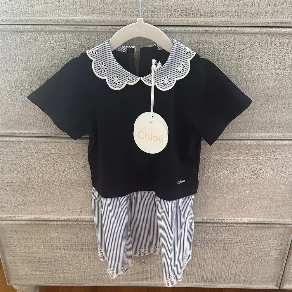 Chloe Black and White Striped Kids Dress - Picture 1 of 3